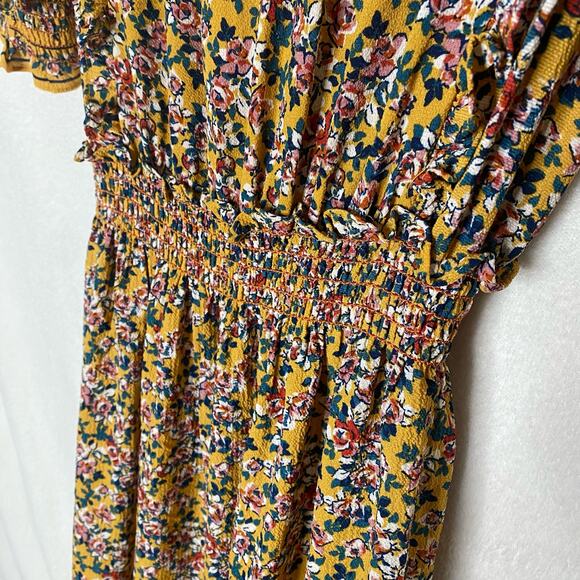 Max Studio Floral Smocked Waist Tiered Maxi Dress Ruffle Neck Multicolor Small - Picture 11 of 12